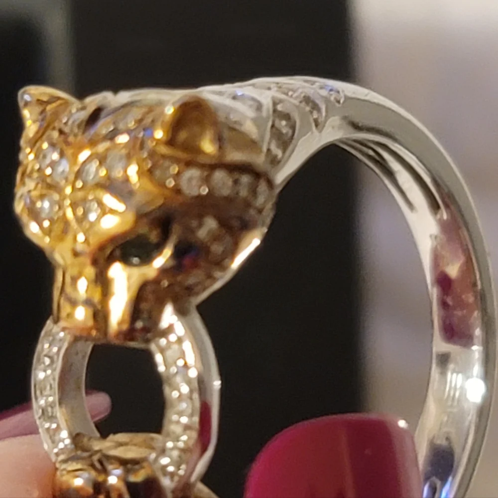 EFFY Signature 14K Yellow Gold Sterling Silver Panther Ring BNWT - Picture 3 of 4